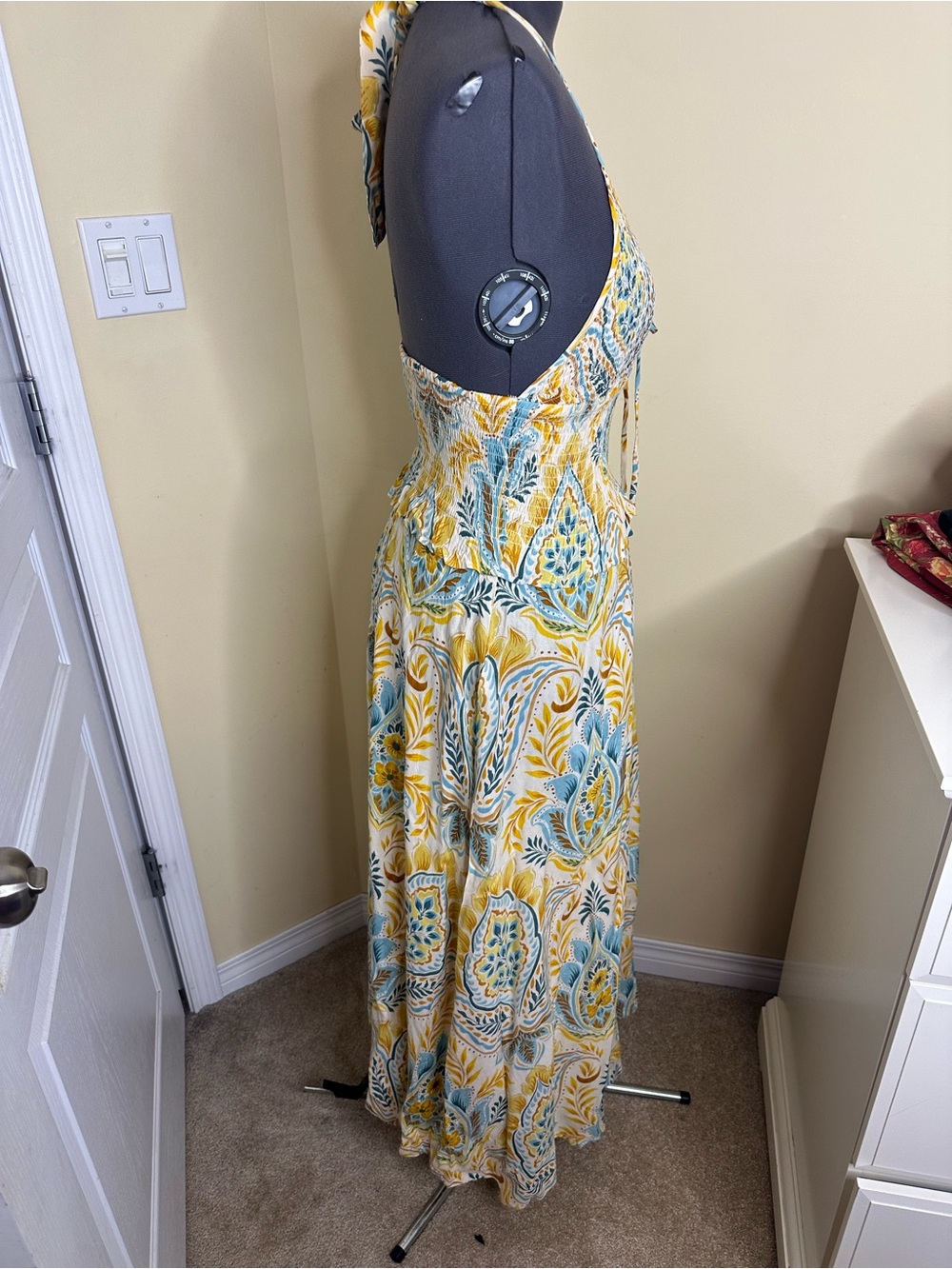 NWT Patrons of Peace Boho Halter Maxi Dress in Yellow Blue size medium - Picture 8 of 9